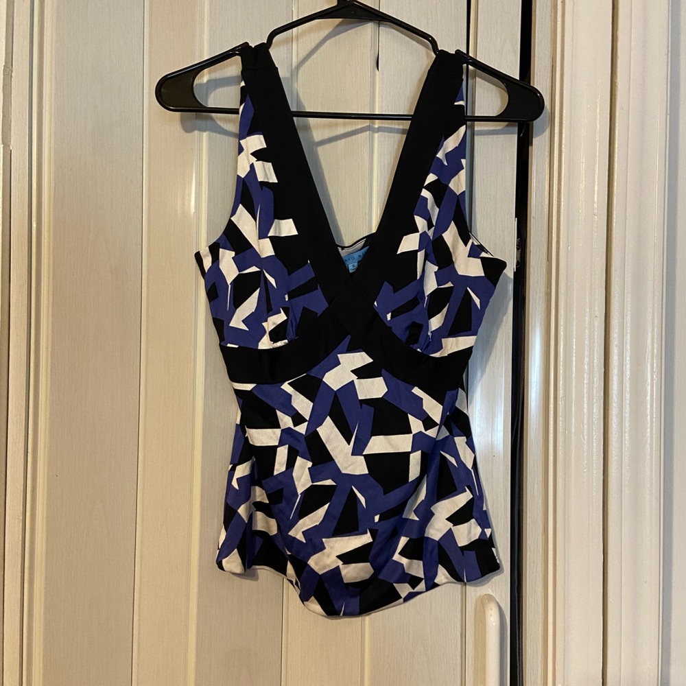 ANTONIO MELANI Black and Blue Geometric Top